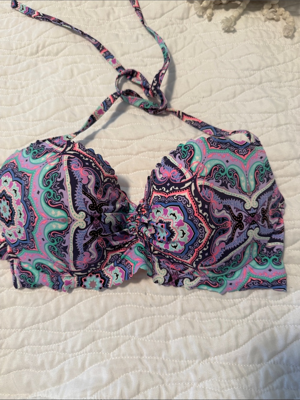 Victoria's Secret Paisley Halter Bikini Top in Turquoise, Lavender & Navy